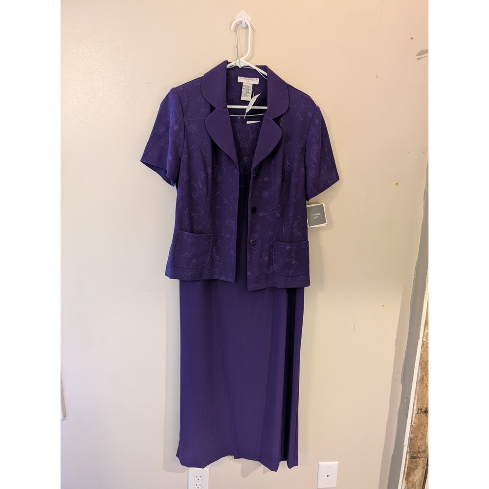NWT Sag Harbor Women's Purple Embroidered Jacket and Dress Two Piece Set Sz 12